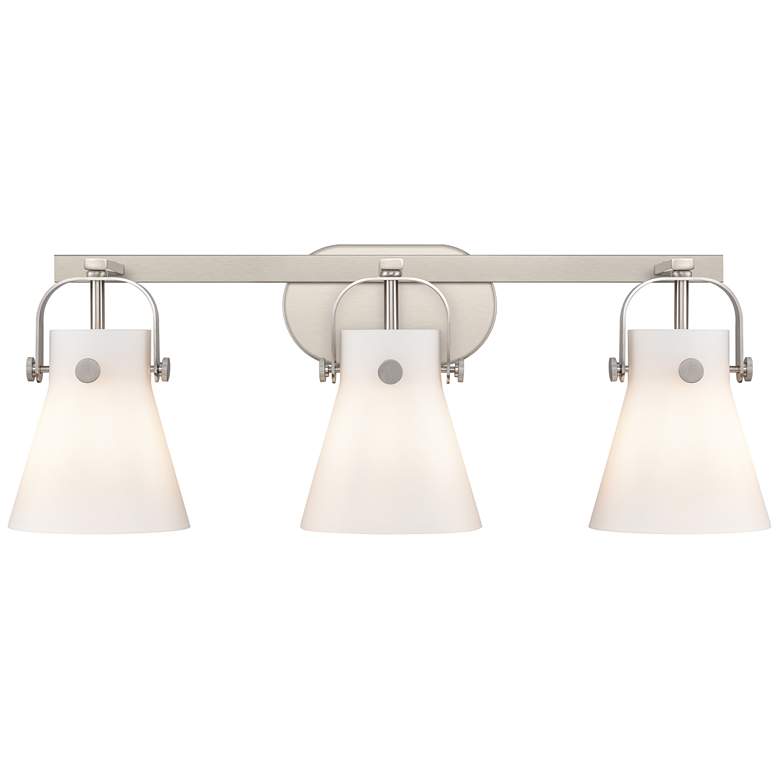 Image 1 Pilaster II Cone 26.5" Wide 3 Light Satin Nickel Bath Light w/ White S