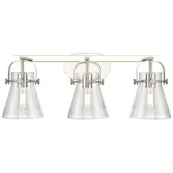 Pilaster II Cone 26.5"W 3 Light Polished Nickel Bath Light w/ Seedy Sh
