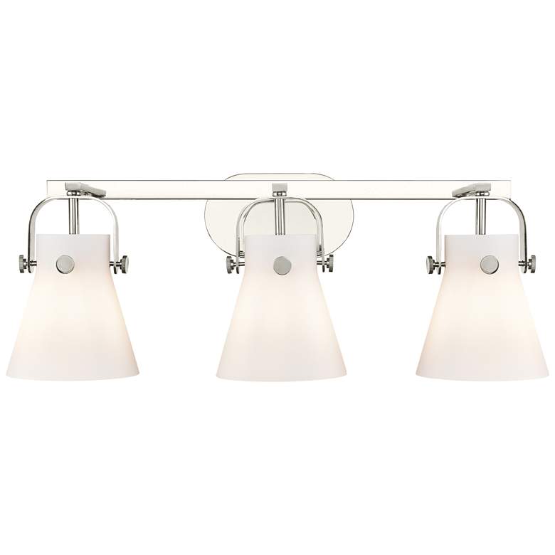 Image 1 Pilaster II Cone 26.5"W 3 Light Polished Nickel Bath Light w/ White Sh
