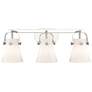 Pilaster II Cone 26.5"W 3 Light Polished Nickel Bath Light w/ White Sh
