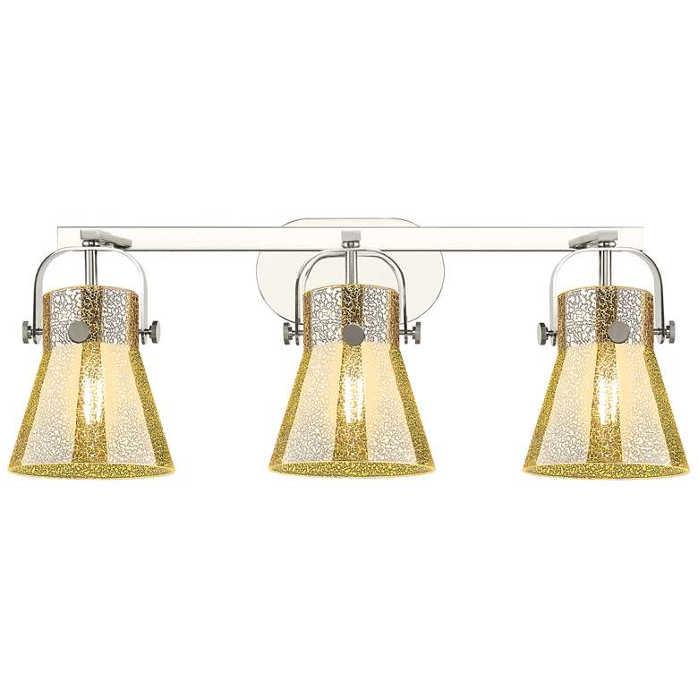 Image 1 Pilaster II Cone 26.5"W 3 Light Nickel Bath Light w/ Mercury Shade