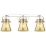 Pilaster II Cone 26.5"W 3 Light Nickel Bath Light w/ Mercury Shade