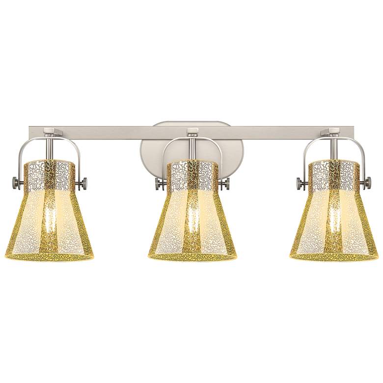 Image 1 Pilaster II Cone 26.5"W 3 Light Satin Bath Light w/ Mercury Shade