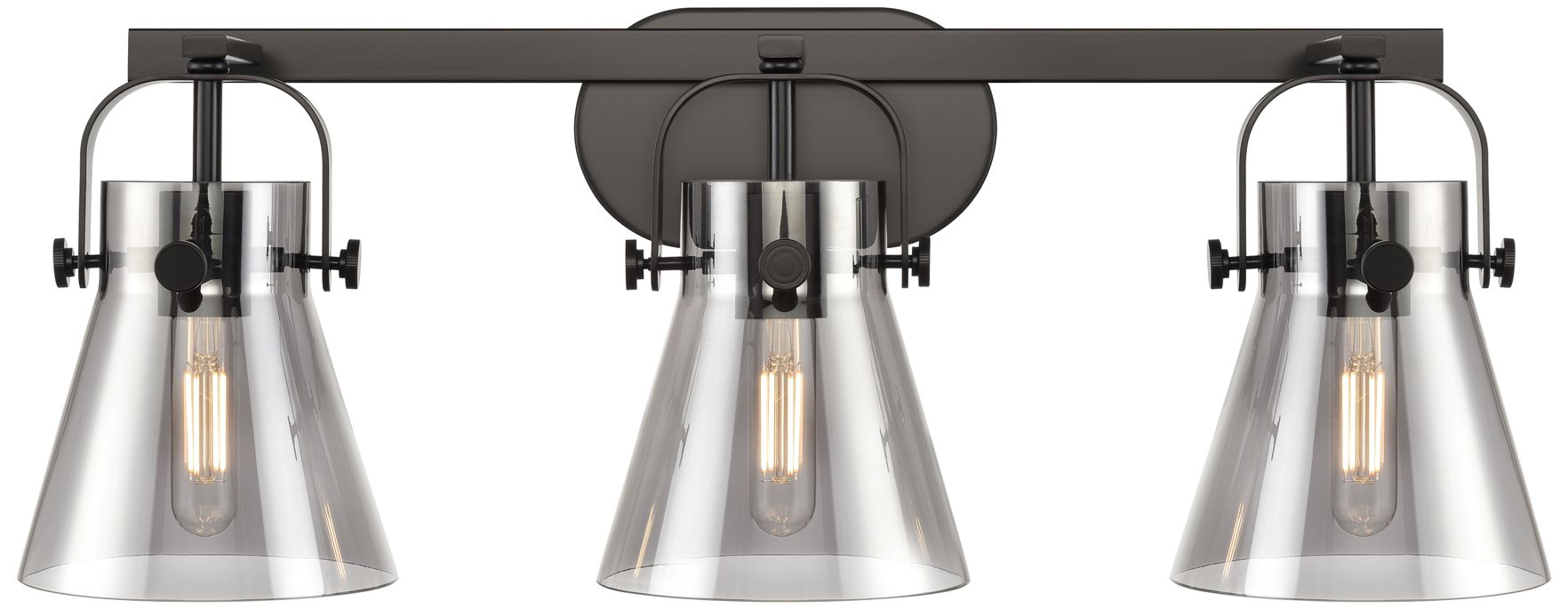 Pilaster II Cone 27" Wide Black 3-Light Bath Light w/ Smoke