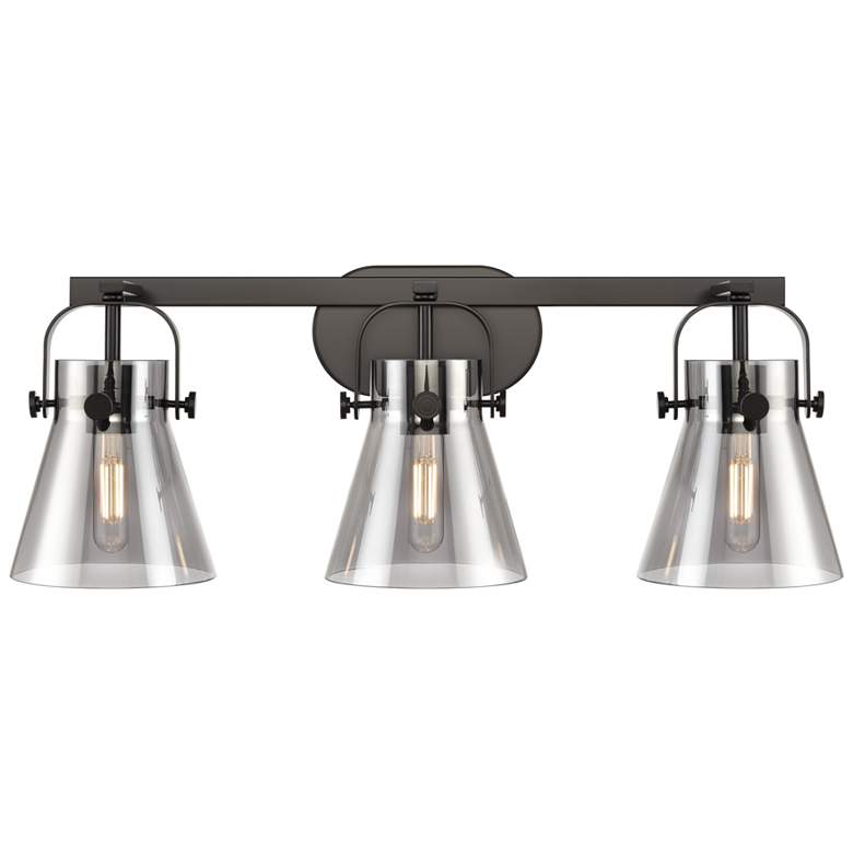 Image 2 Pilaster II Cone 27" Wide Black 3-Light Bath Light w/ Smoke