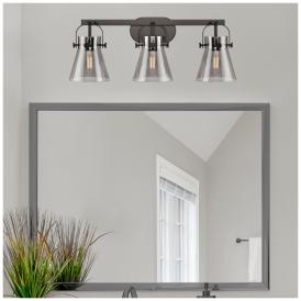 Pilaster II Cone 27" Wide Black 3-Light Bath Light w/ Smoke Pilaster II Cone 27" Wide Black 3-Light Bath Light w/ Smoke