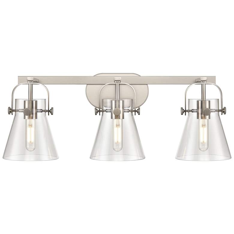 Image 1 Pilaster II Cone 27" Wide Satin Nickel 3-Light Bath Light