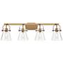 Pilaster II Cone 36.5" Wide 4 Light Brushed Brass Bath Light w/ Clear