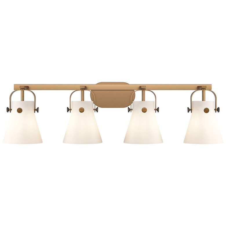 Image 1 Pilaster II Cone 36.5" Wide 4 Light Brushed Brass Bath Light w/ White