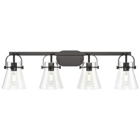 Pilaster II Cone 36.5" Wide 4 Light Matte Black Bath Light With Clear Pilaster II Cone 36.5" Wide 4 Light Matte Black Bath Light With Clear