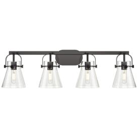 Pilaster II Cone 36.5" Wide 4 Light Matte Black Bath Light With Seedy Pilaster II Cone 36.5" Wide 4 Light Matte Black Bath Light With Seedy