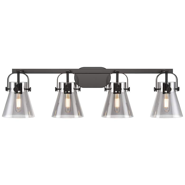 Image 1 Pilaster II Cone 36.5" Wide 4 Light Matte Black Bath Light With Smoke