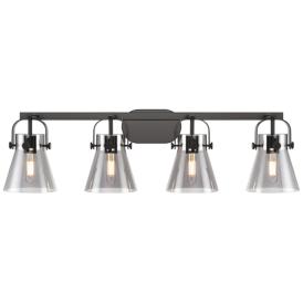 Pilaster II Cone 36.5" Wide 4 Light Matte Black Bath Light With Smoke Pilaster II Cone 36.5" Wide 4 Light Matte Black Bath Light With Smoke