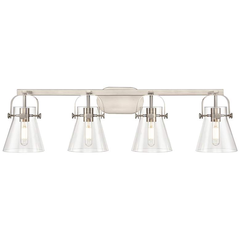 Image 1 Pilaster II Cone 36.5" Wide 4 Light Satin Nickel Bath Light w/ Clear S