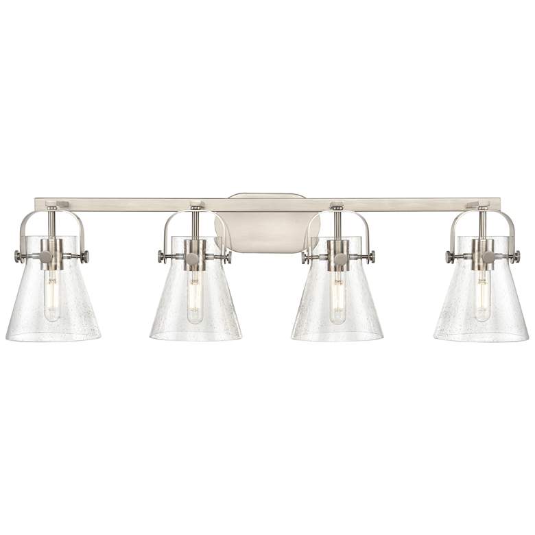 Image 1 Pilaster II Cone 36.5" Wide 4 Light Satin Nickel Bath Light w/ Seedy S