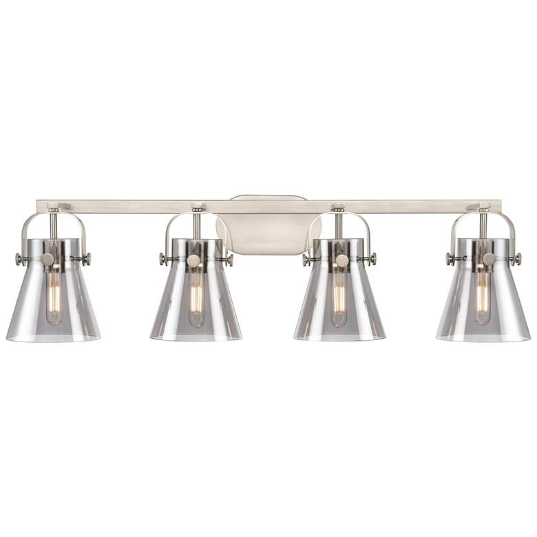Image 1 Pilaster II Cone 36.5" Wide 4 Light Satin Nickel Bath Light w/ Smoke S