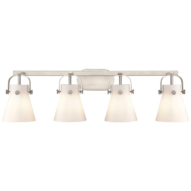 Image 1 Pilaster II Cone 36.5" Wide 4 Light Satin Nickel Bath Light w/ White S