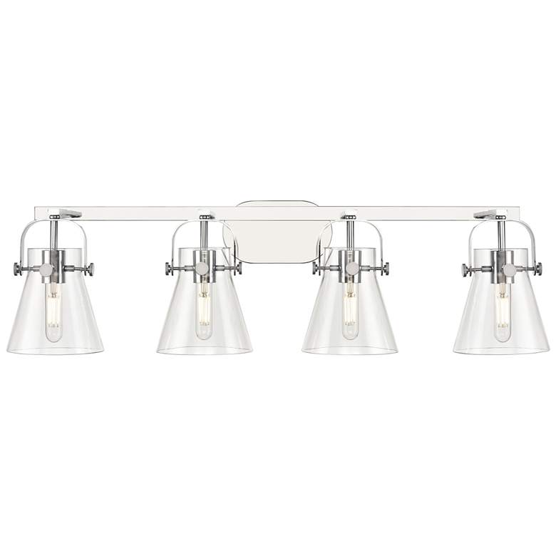 Image 1 Pilaster II Cone 36.5"W 4 Light Polished Chrome Bath Light w/ Clear Sh