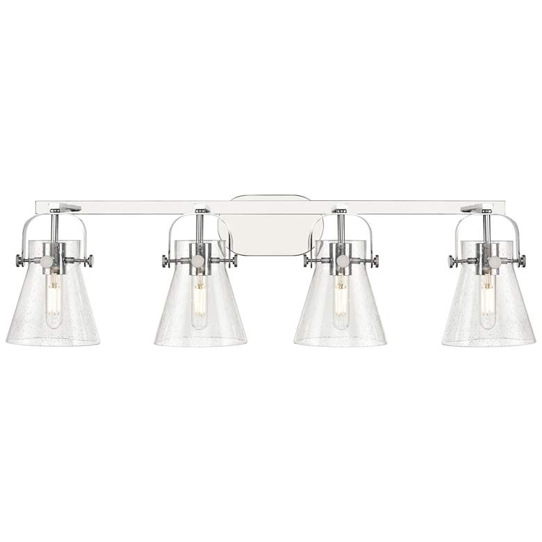 Image 1 Pilaster II Cone 36.5"W 4 Light Polished Chrome Bath Light w/ Seedy Sh
