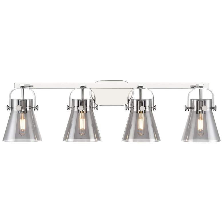 Image 1 Pilaster II Cone 36.5"W 4 Light Polished Chrome Bath Light w/ Smoke Sh