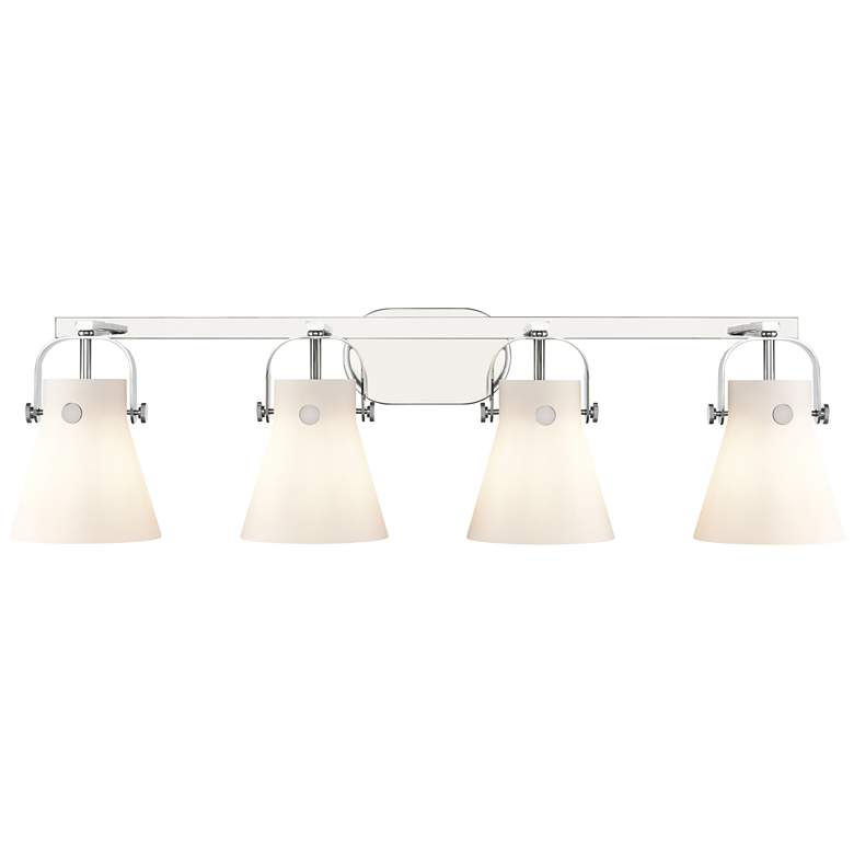 Image 1 Pilaster II Cone 36.5"W 4 Light Polished Chrome Bath Light w/ White Sh