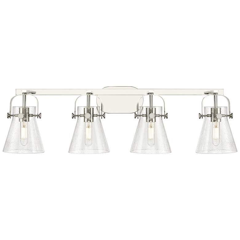 Image 1 Pilaster II Cone 36.5"W 4 Light Polished Nickel Bath Light w/ Seedy Sh