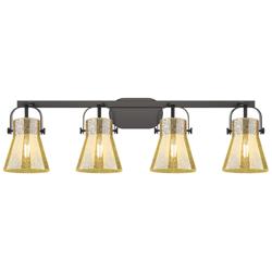 Pilaster II Cone 36.5"W 4 Light Black Bath Light w/ Mercury Shade