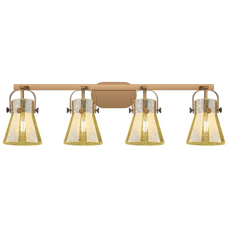 Image 1 Pilaster II Cone 36.5"W 4 Light Brass Bath Light w/ Mercury Shade