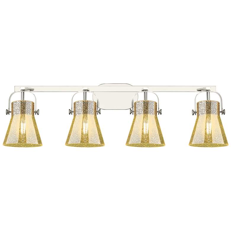 Image 1 Pilaster II Cone 36.5"W 4 Light Nickel Bath Light w/ Mercury Shade