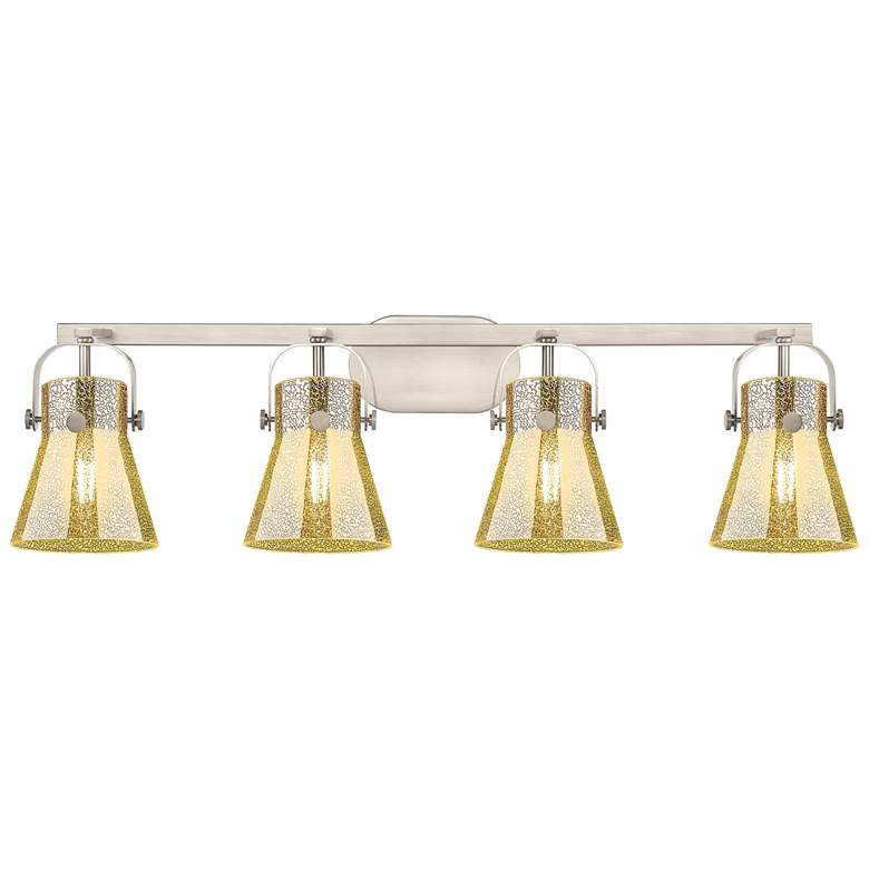 Image 1 Pilaster II Cone 36.5"W 4 Light Satin Bath Light w/ Mercury Shade