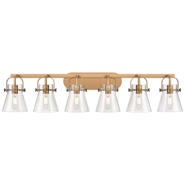 Image 1 Pilaster II Cone 45.5" Wide 6 Light Brushed Brass Bath Light w/ Clear
