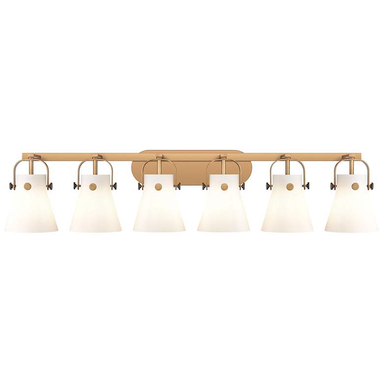 Image 1 Pilaster II Cone 45.5" Wide 6 Light Brushed Brass Bath Light w/ White