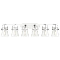 Pilaster II Cone 45.5&quot; Wide 6 Light Chrome Bath Light w/ Clear Shade