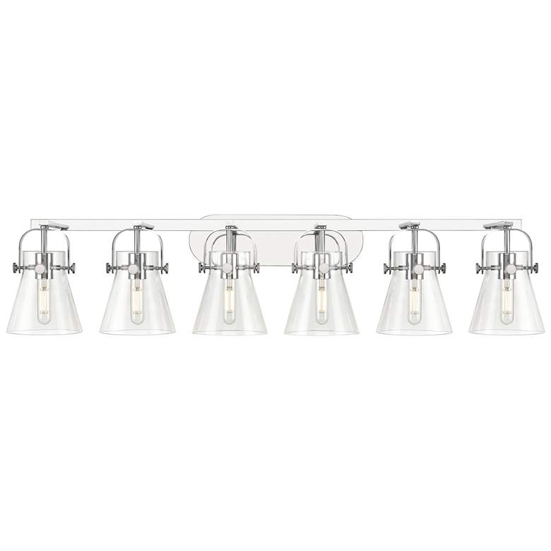 Image 1 Pilaster II Cone 45.5" Wide 6 Light Chrome Bath Light w/ Clear Shade