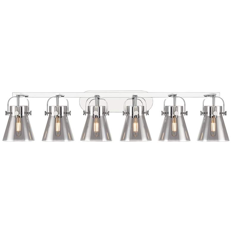 Image 1 Pilaster II Cone 45.5" Wide 6 Light Chrome Bath Light w/ Smoke Shade