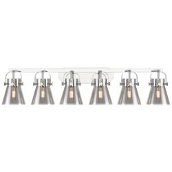 Pilaster II Cone 45.5" Wide 6 Light Chrome Bath Light w/ Smoke Shade