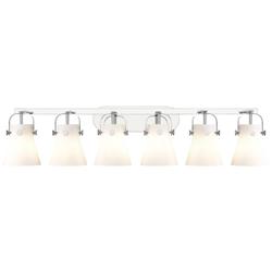 Pilaster II Cone 45.5" Wide 6 Light Chrome Bath Light w/ White Shade