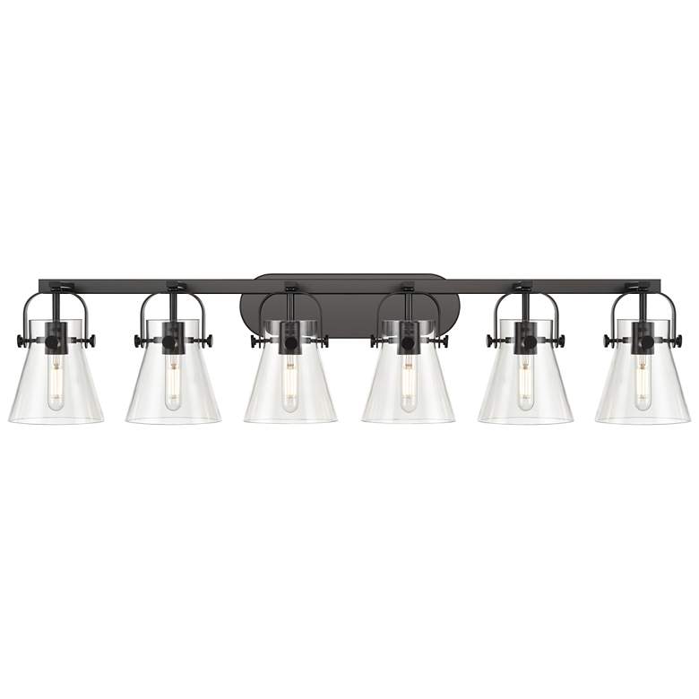 Image 1 Pilaster II Cone 45.5" Wide 6 Light Matte Black Bath Light With Clear