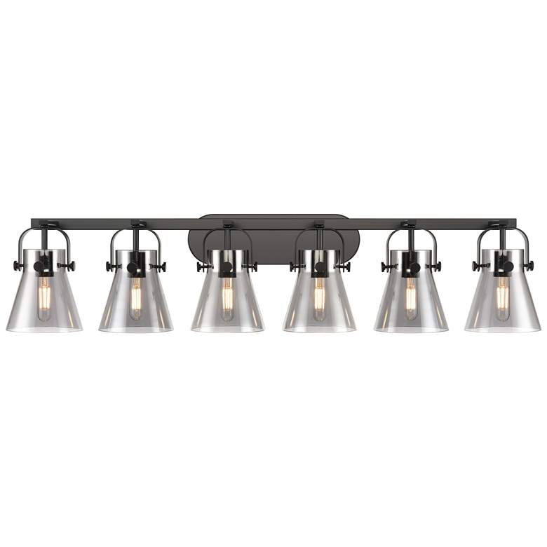 Image 1 Pilaster II Cone 45.5" Wide 6 Light Matte Black Bath Light With Smoke