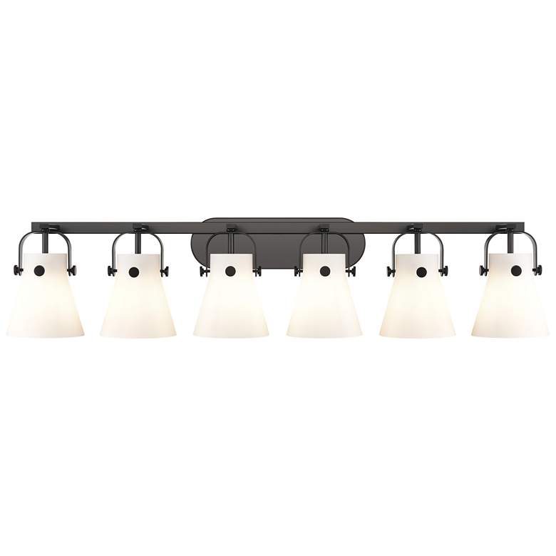 Image 1 Pilaster II Cone 45.5" Wide 6 Light Matte Black Bath Light With White