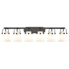 Pilaster II Cone 45.5" Wide 6 Light Matte Black Bath Light With White Pilaster II Cone 45.5" Wide 6 Light Matte Black Bath Light With White
