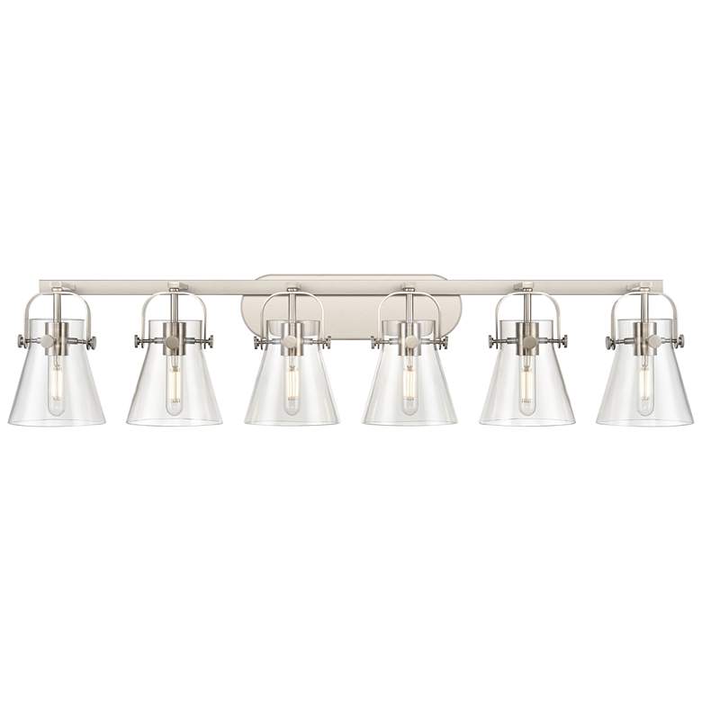 Image 1 Pilaster II Cone 45.5" Wide 6 Light Satin Nickel Bath Light w/ Clear S