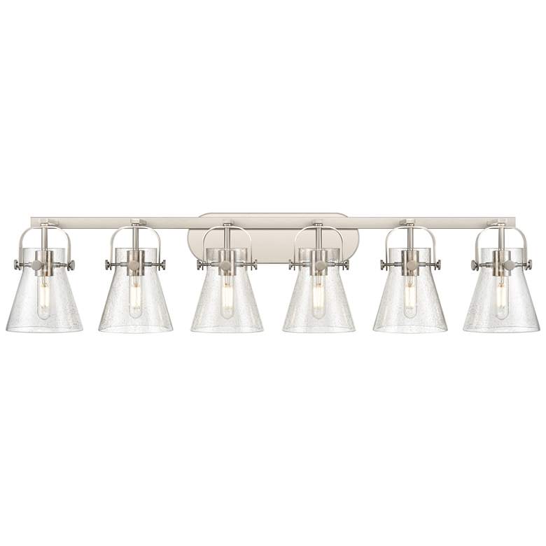 Image 1 Pilaster II Cone 45.5" Wide 6 Light Satin Nickel Bath Light w/ Seedy S