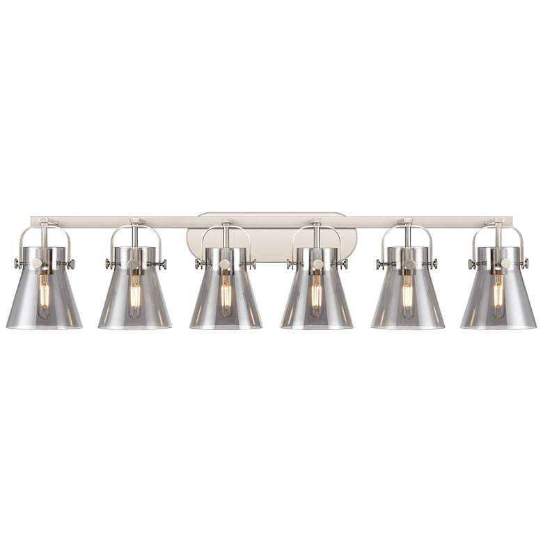 Image 1 Pilaster II Cone 45.5" Wide 6 Light Satin Nickel Bath Light w/ Smoke S