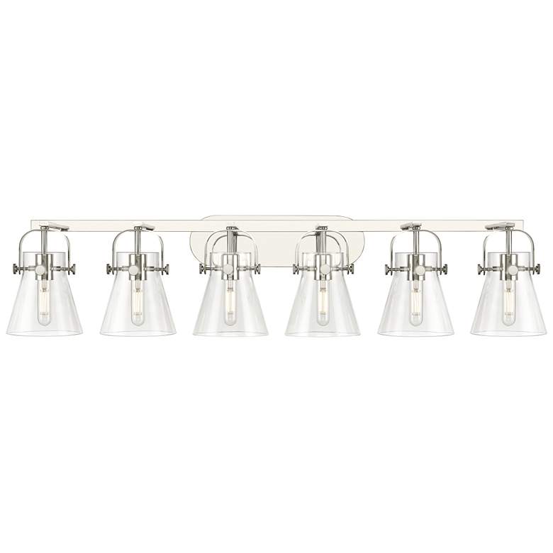 Image 1 Pilaster II Cone 45.5"W 6 Light Polished Nickel Bath Light w/ Clear Sh