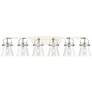 Pilaster II Cone 45.5"W 6 Light Polished Nickel Bath Light w/ Clear Sh