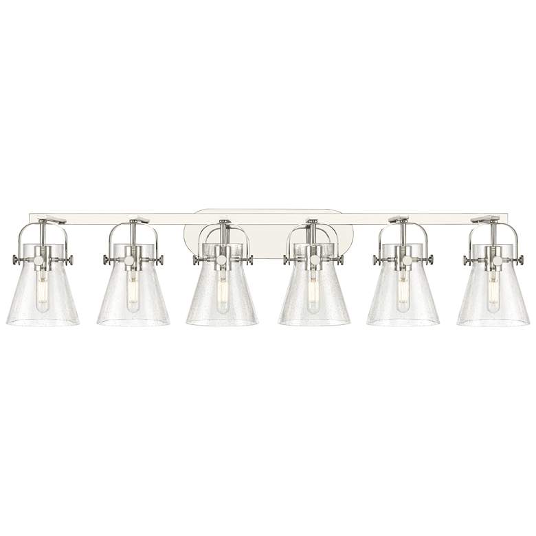 Image 1 Pilaster II Cone 45.5"W 6 Light Polished Nickel Bath Light w/ Seedy Sh