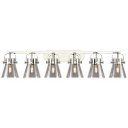 Pilaster II Cone 45.5"W 6 Light Polished Nickel Bath Light w/ Smoke Sh