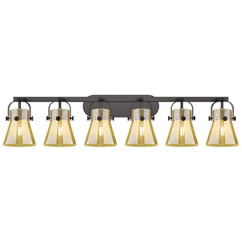 Image 1 Pilaster II Cone 45.5"W 6 Light Black Bath Light w/ Mercury Shade