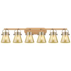 Pilaster II Cone 45.5"W 6 Light Brass Bath Light w/ Mercury Shade
